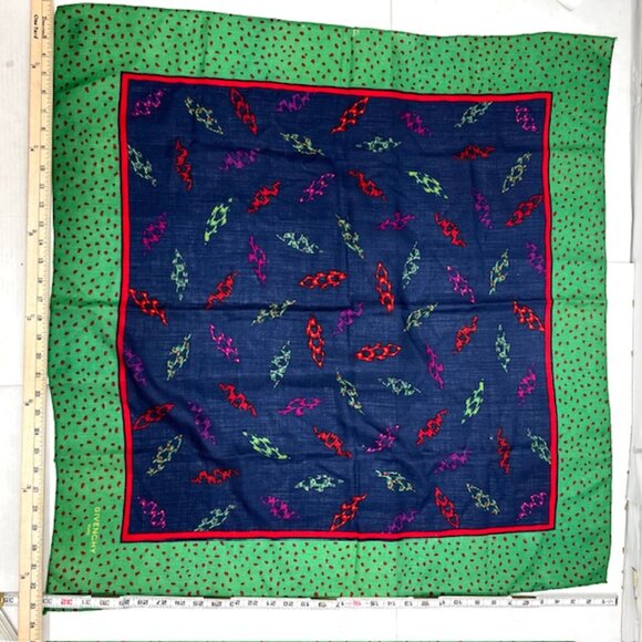 VGT GIVENCHY Paris scarf cotton/silk 34" Satin blue green red dot , (44) - Picture 6 of 10